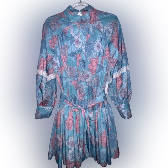 Floral Print Dress, Front Button, Long Sleeve - Picture 2 of 2